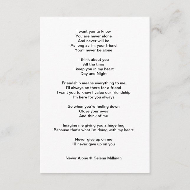 Gedicht "Nie allein" Begleitkarte (Vorderseite)