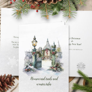 Gedicht Nordic Winter Green Red Snow Weihnachtsfes Feiertagskarte