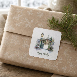 Gedicht Nordic Winter Green Red Snow Weihnachtsfes Quadratischer Aufkleber