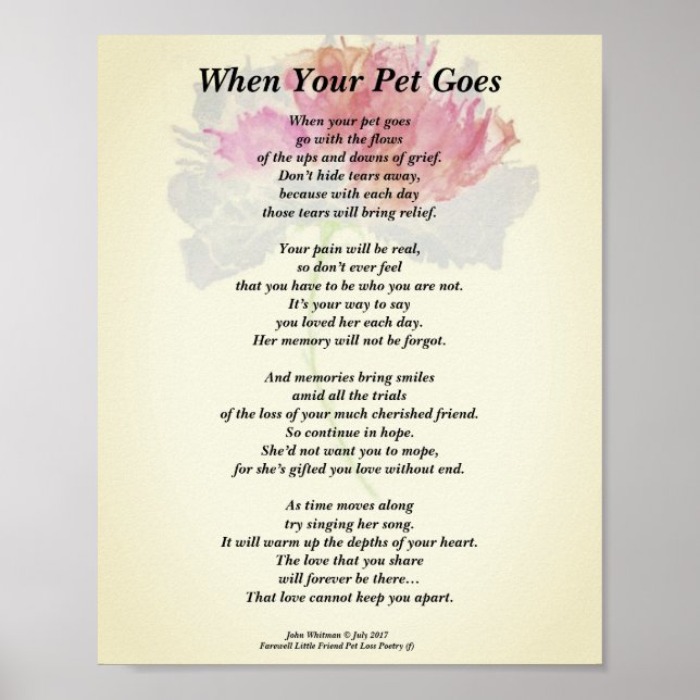 Gedicht: "When Your Pet Goes" (Female) Poster (Mat (Vorne)