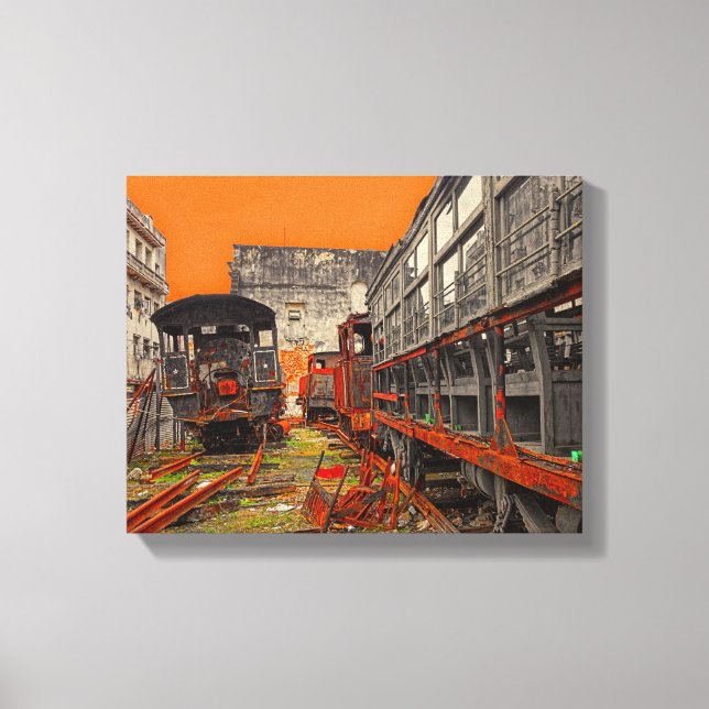 gedrehte Lokomotive und Zugwaggons Leinwanddruck (Vorderseite)