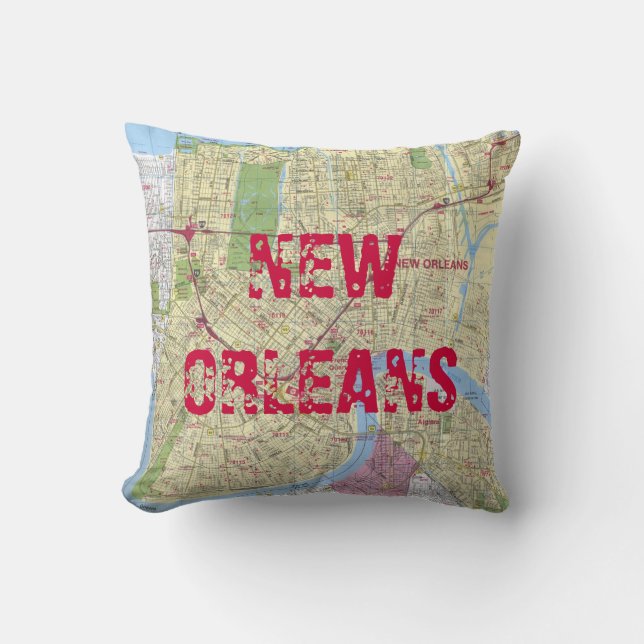 Gedruckt: New Orleans Map Kissen (Vorderseite)