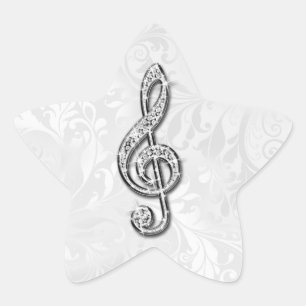 Gedruckte Diamant-Musiknote Floraler Damast Stern-Aufkleber