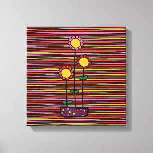 Gedruckte Leinwand, hohe Blumen und Streifen Leinwanddruck