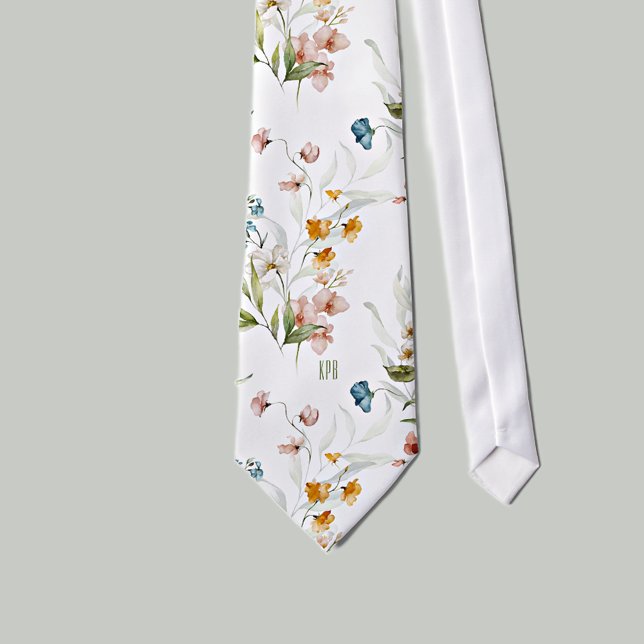 Gedruckte Monogramm über farbenfrohe florale Still Krawatte (Von Creator hochgeladen)
