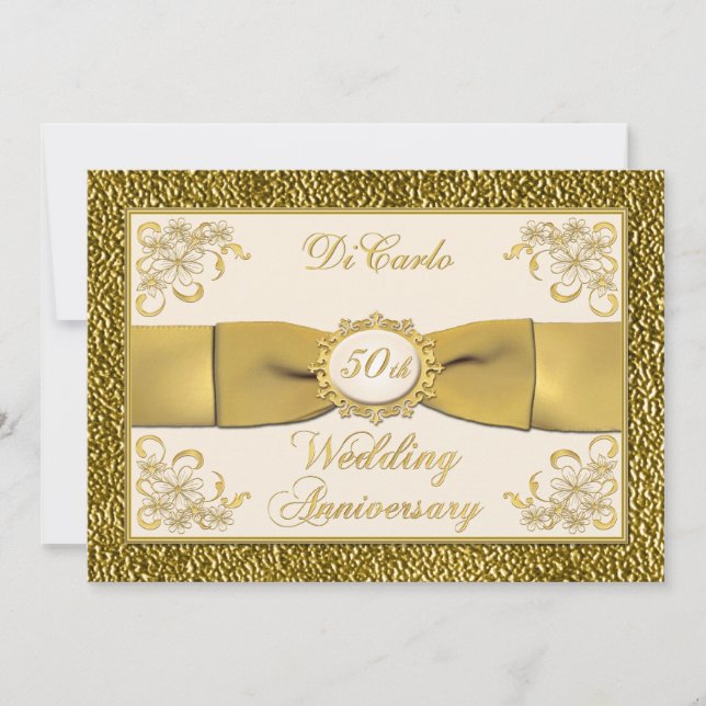 GEDRUCKTE RIBBON-Blütenblume Einladung zum 50-jähr (Vorderseite)