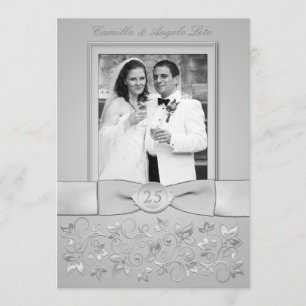 Gedruckte Schleife 25. Hochzeitstag Foto-Einladung Einladung