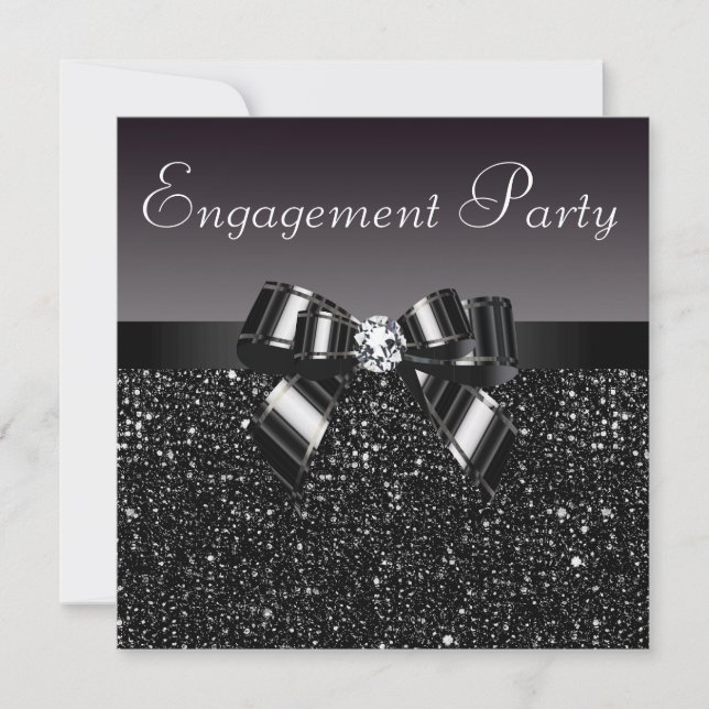 Gedruckte Sequins, Bow & Diamond Engagement Party Einladung (Vorderseite)