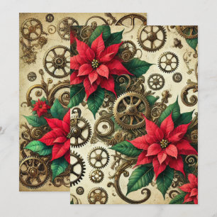 Gedruckte Steampunk-Cogs und -Gears mit Poinsettia Einladung