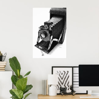 Gedruckte Vintage-Kamera-Kunst im skizzierten Stil Poster