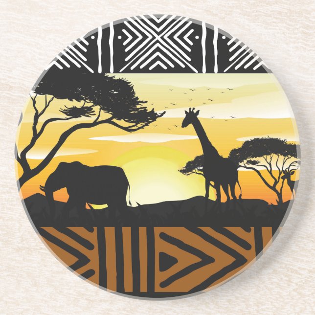 Gedruckter Afrikanischer Safari-Szene-Untersetzer Getränkeuntersetzer (Vorne)