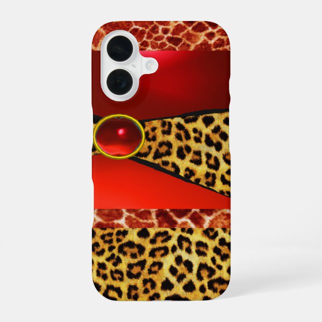 GEDRUCKTER GIRAFFE LEOPARDENHAUT ROTER RUBIN-EDELS iPhone 16 HÜLLE (Rückseite)