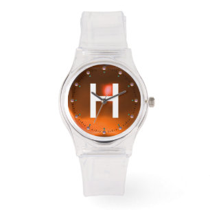 GEDRUCKTER ORANGER AGATHE-EDELSTEIN-MONOGRAMM ARMBANDUHR