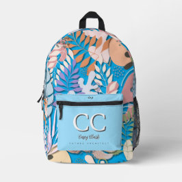 Gedruckter Rucksack: Abstrakte Blätter (blau) Bedruckter Rucksack