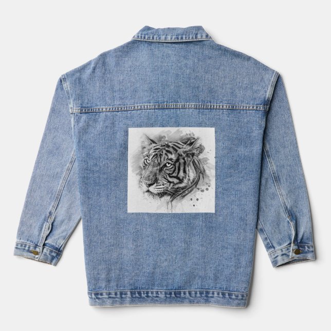 GEDRUCKTER TIGER JEAN JACKET FÜR FRAUEN JEANSJACKE (Rückseite)