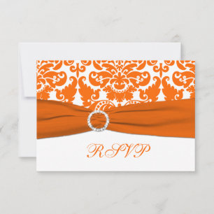 GEDRUCKTES BAND Orange, Weiße Damast-RSVP-Karte RSVP Karte