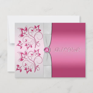 GEDRUCKTES BAND Silbernes, rosa florales RSVP-Kart RSVP Karte