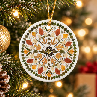 Gedrücktes Blumenmandala l Herbstliche botanische Keramik Ornament
