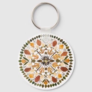 Gedrücktes Blumenmandala l Herbstliche botanische Schlüsselanhänger
