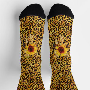 GEDRUCKTES LEOPARDENFELL-BAND MIT SONNENBLUMEN SOCKEN