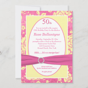 GEDRUCKTES RIBBON Rosa Gelb 50. Geburtstagsaufruf Einladung