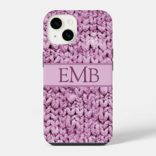 Gedrucktes rosa Strickdesign mit individuellem Mon iPhone 14 Hülle