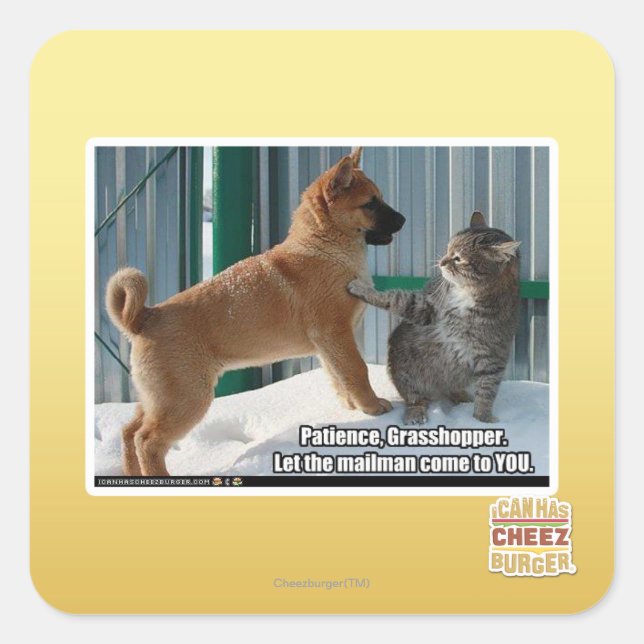Geduld, Grasshopper. Quadratischer Aufkleber (Vorderseite)