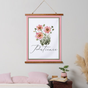 Geduld rosa Aquarell floral  Wandteppich Mit Holzrahmen