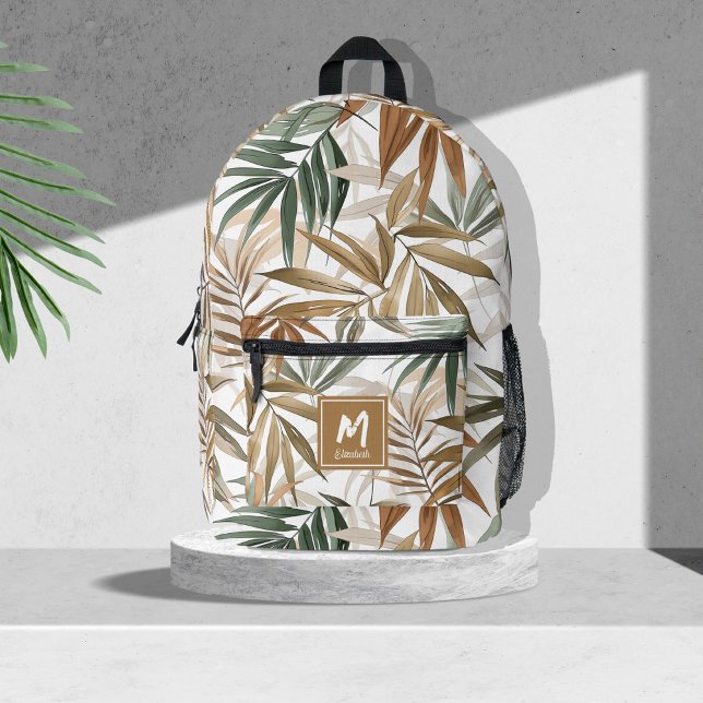 Geeignetes tropisches Leaf-Golden-Holzkohledesign Bedruckter Rucksack (custom tropical leaf golden charcoal design printed backpacks, back to school, travel custom bags)