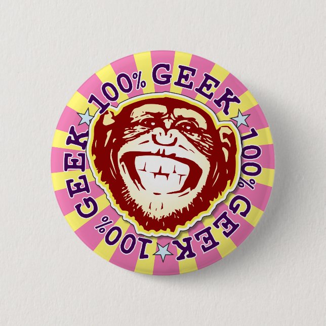 Geek 100% Funny Funky Monkey Abzeichen Button (Vorderseite)