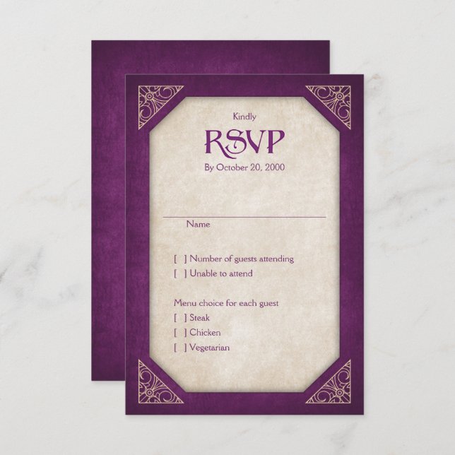 Geek Burgundy Library Book Literary Wedding RSVP Karte (Vorne/Hinten)