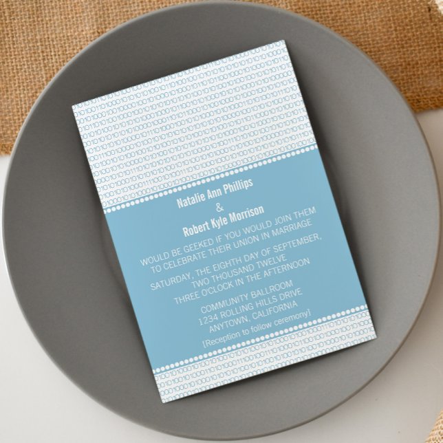 Geek Chic Binary Code Hochzeitseinladung, blau Einladung (Blue Geek Chic Binary Code Wedding Invitation)