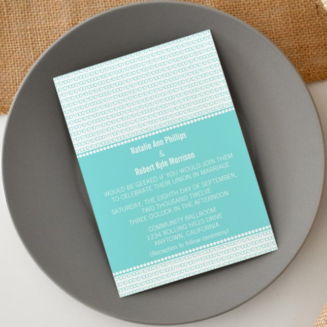 Geek Chic Binary Code Wedding Invitation, Aqua Einladung (Aqua Geek Chic Binary Code Wedding Invitation)