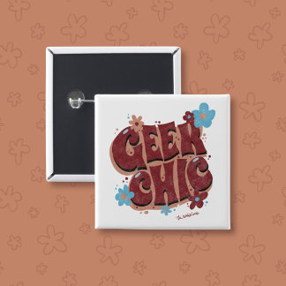 Geek Chic Handschrift gezeichneter Blumentext-Desi Button