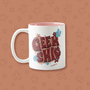 Geek Chic Handschrift gezeichneter Blumentext-Desi Zweifarbige Tasse
