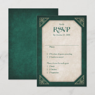 Geek Green Library Book Literary Wedding RSVP Karte