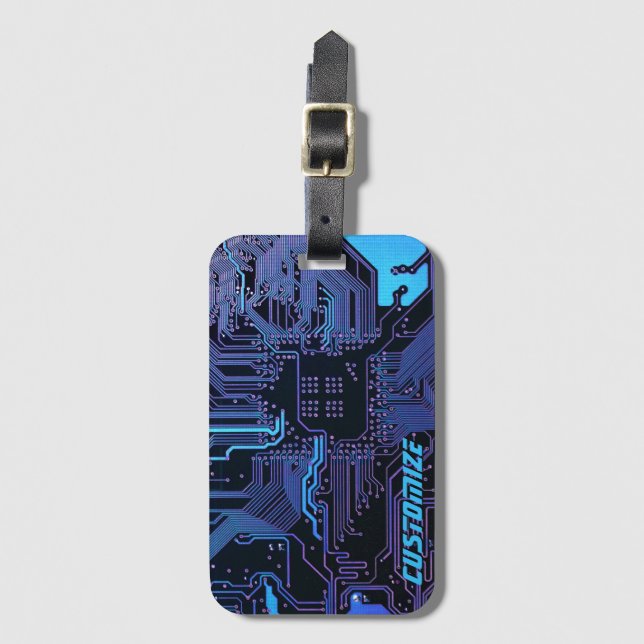 Geek Out Custom PCB Blue Electronic Circuit Board Gepäckanhänger (Vorderseite Vertikal)
