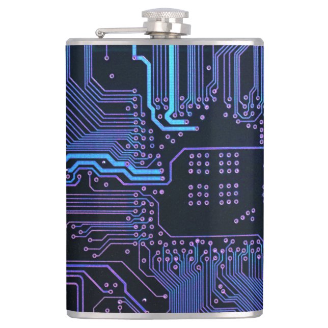 Geek Out Nerd PCB Blue Electronic Circuit Board Flachmann (Vorderseite)