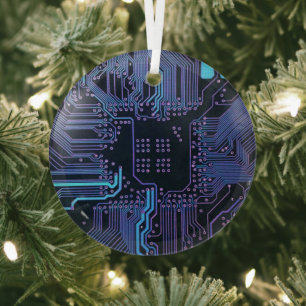Geek Out Nerd PCB Blue Electronic Circuit Board Ornament Aus Glas