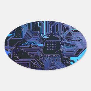 Geek Out Nerd PCB Blue Electronic Circuit Board Ovaler Aufkleber