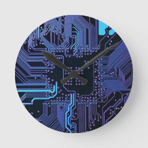 Geek Out Nerd PCB Blue Electronic Circuit Board Runde Wanduhr