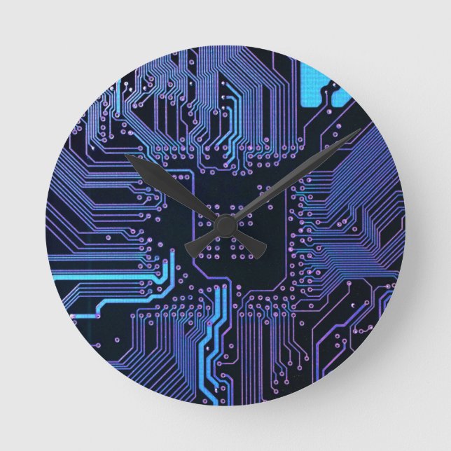 Geek Out Nerd PCB Blue Electronic Circuit Board Runde Wanduhr (Vorderseite)