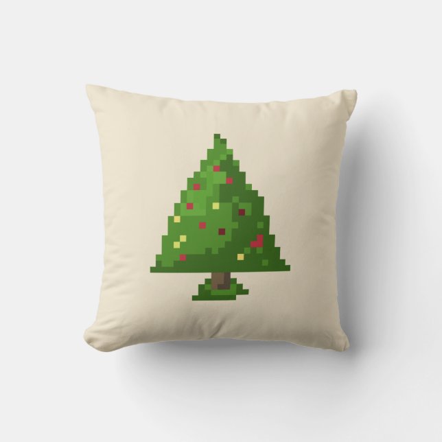 Geek Pixel 8bit Weihnachtsbaum Kissen (Vorderseite)