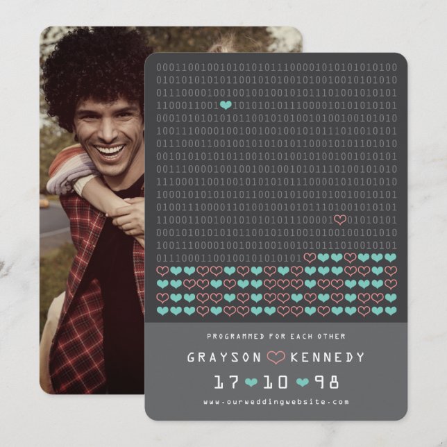 Geek programmiert für Liebe Binärkode Save the Dat Date (Vorne/Hinten)