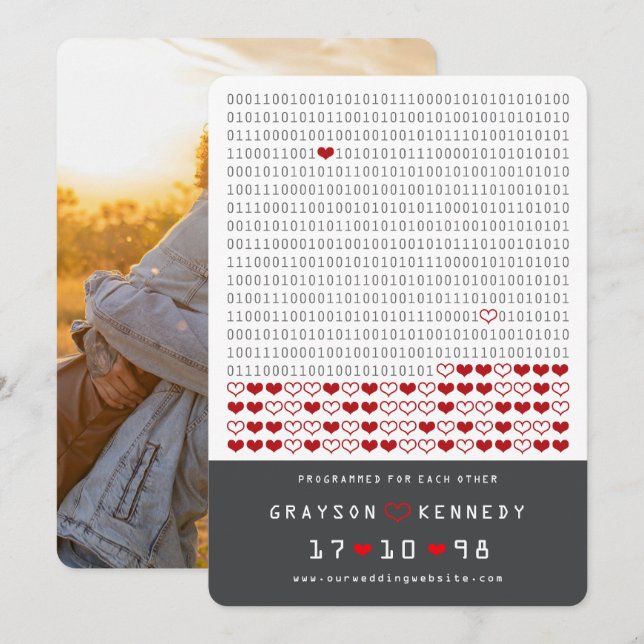 Geek Programmiert Für Liebe Einfacher Binärcode Fo Save The Date (Vorne/Hinten)