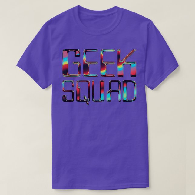 Geek Squad Retro Chrome Typografisches Design T-Shirt (Design vorne)