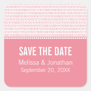 Geekchic-Save the Date Aufkleber, rosa Quadratischer Aufkleber
