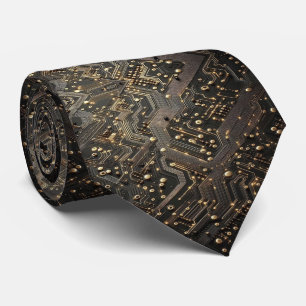 Geekige schwarze und goldene Leiterplatte Krawatte