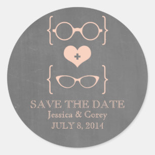 Geeky Brille Tafel "Save the Date"-Aufkleber Runder Aufkleber