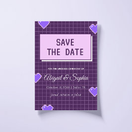 Geeky Gamer Adorable Nerdy Pixated Lila Nerdy Save The Date